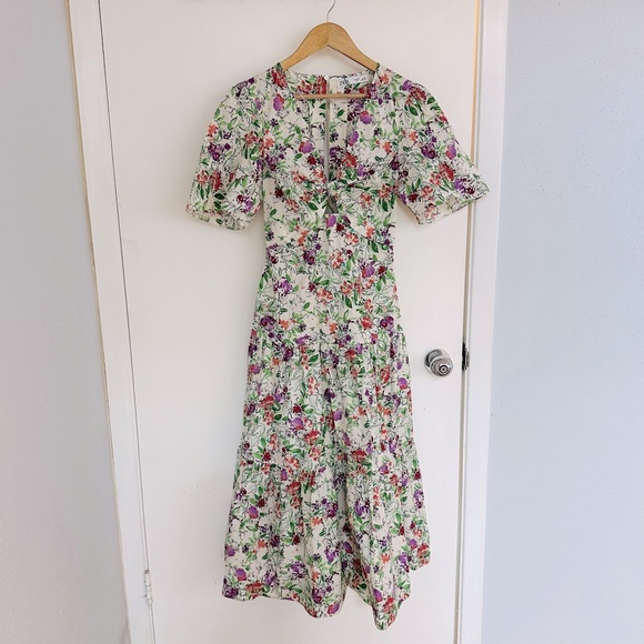 Zara Printed Cutout Midi Floral Dress size XS - Picture 3 of 14
